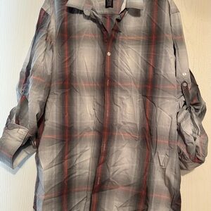 Calvin Klein Gray and Red Plaid Shirt